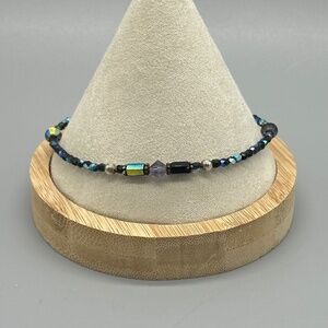 Vintage Sterling Silver 925 Czech Glass Beaded Bracelet Anklet Sz 9 Boho